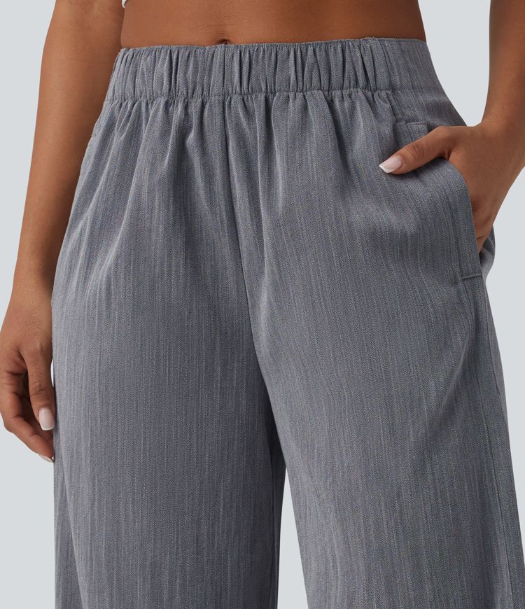 Lässige Baggy-Hose in Leinenoptik mit mittelhohem Bund und Seitentaschen