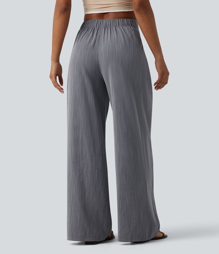 Lässige Baggy-Hose in Leinenoptik mit mittelhohem Bund und Seitentaschen