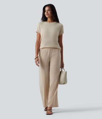 Ležérní svetr s kulatým výstřihem, netopýřími rukávy a překříženými, odhalenými zády