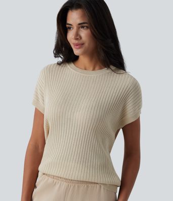 Ležérní svetr s kulatým výstřihem, netopýřími rukávy a překříženými, odhalenými zády