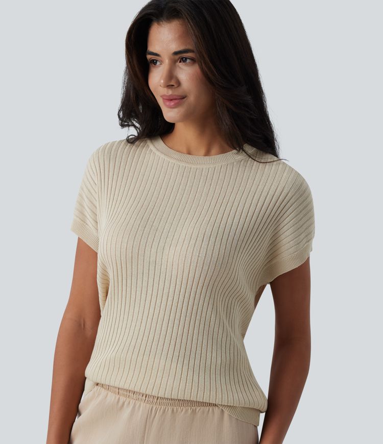 Ležérní svetr s kulatým výstřihem, netopýřími rukávy a překříženými, odhalenými zády