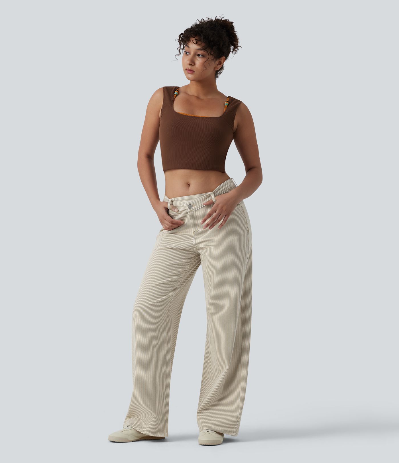 Halara Flex™ Asymmetric Mid Rise Stripes Casual Baggy Jeans with Pockets