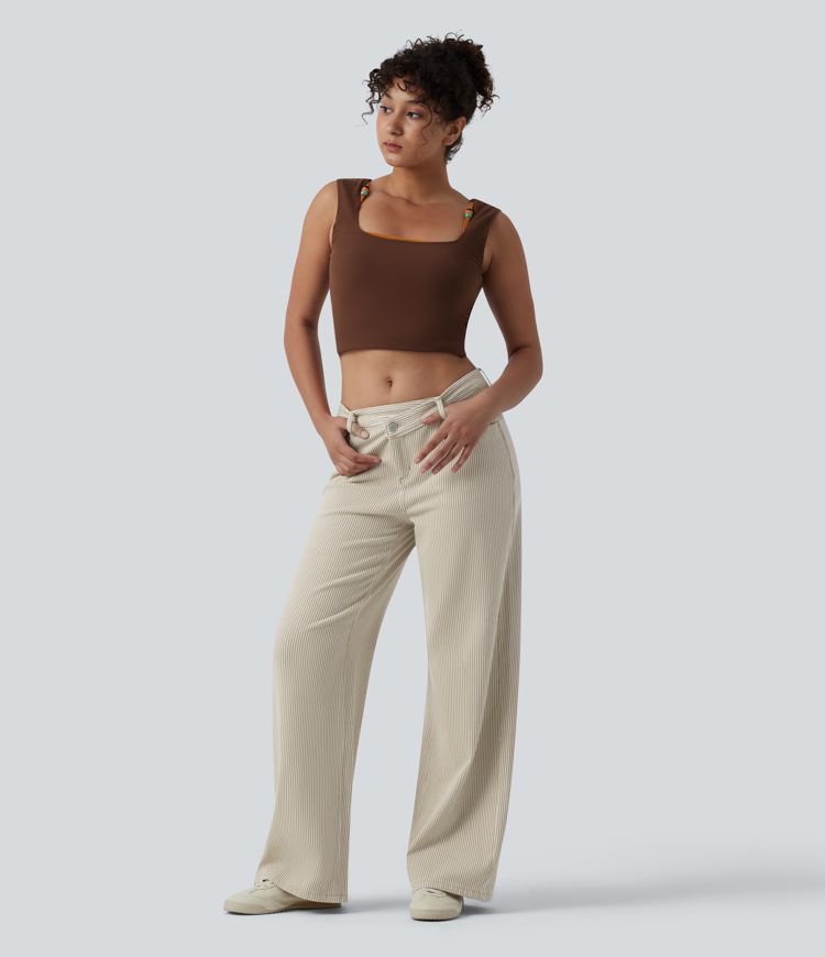 Halara Flex™ Asymmetric Mid Rise Stripes Casual Baggy Jeans with Pockets