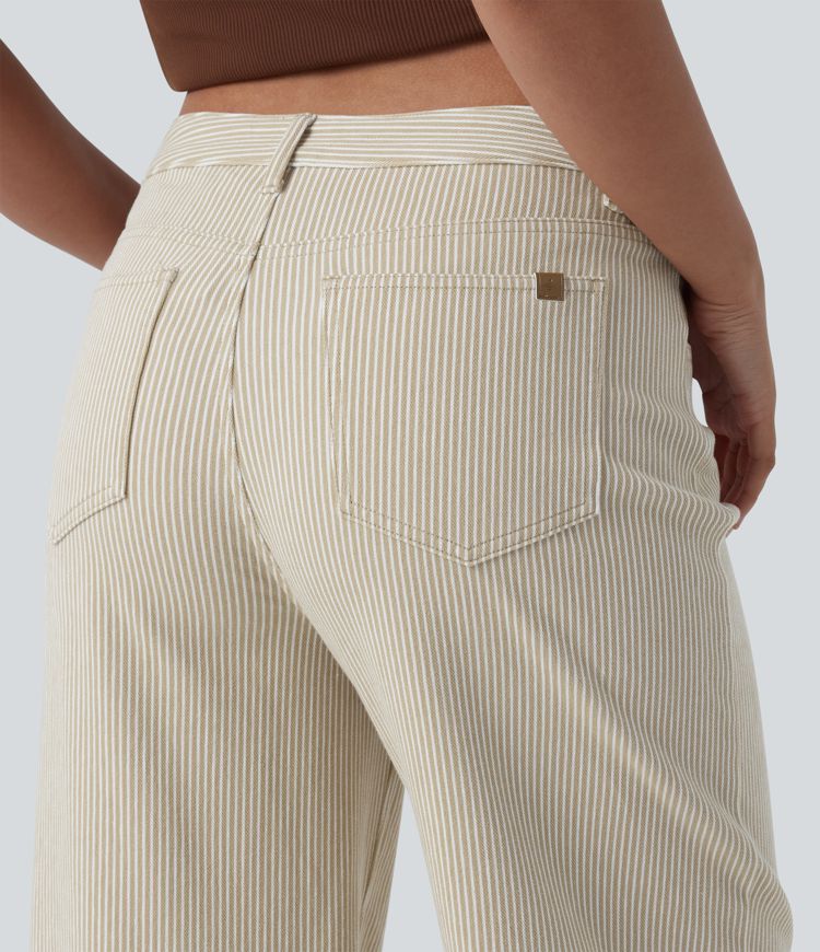 Halara Flex™ Asymmetric Mid Rise Stripes Casual Baggy Jeans with Pockets