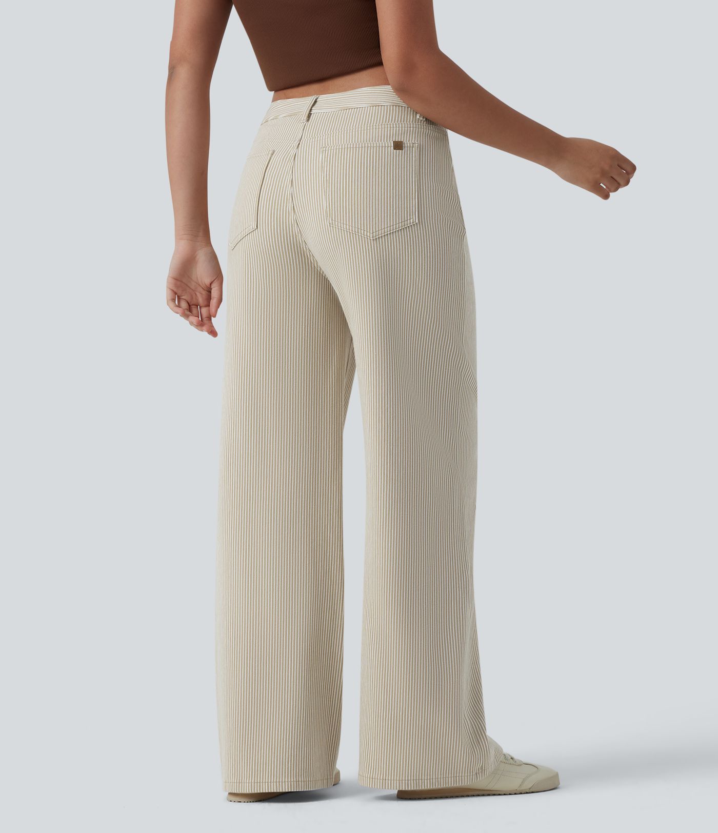 Halara Flex™ Asymmetric Mid Rise Stripes Casual Baggy Jeans with Pockets