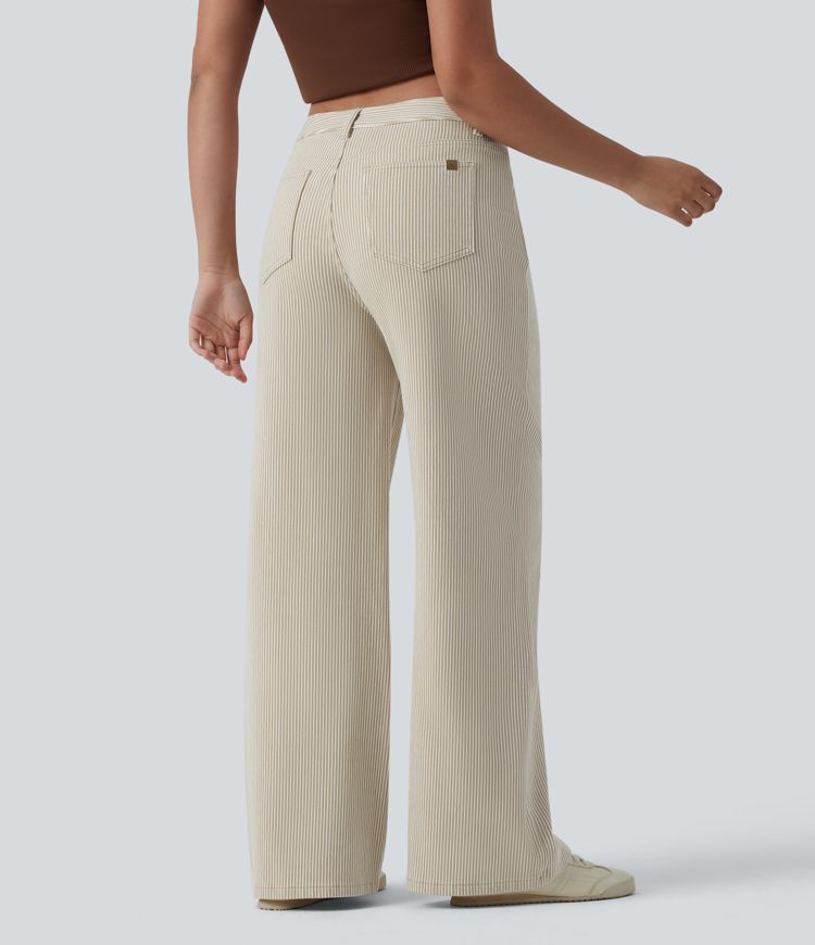 Halara Flex™ Asymmetric Mid Rise Stripes Casual Baggy Jeans with Pockets