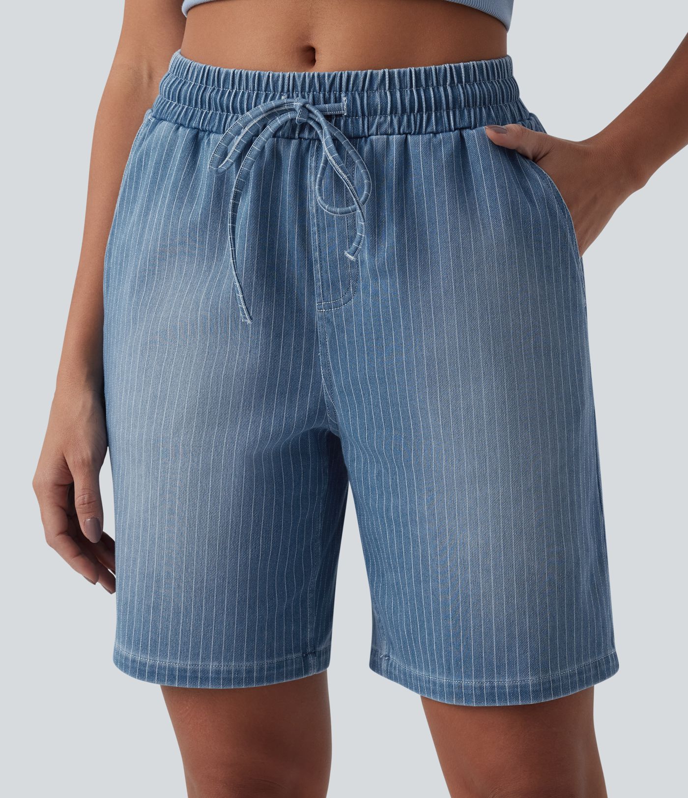 Halara Flex™ Short en denim taille mi-haute avec cordon de serrage et poches
