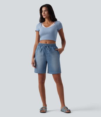 Halara Flex™ Short en denim taille mi-haute avec cordon de serrage et poches