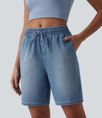 Halara Flex™ Short en denim taille mi-haute avec cordon de serrage et poches