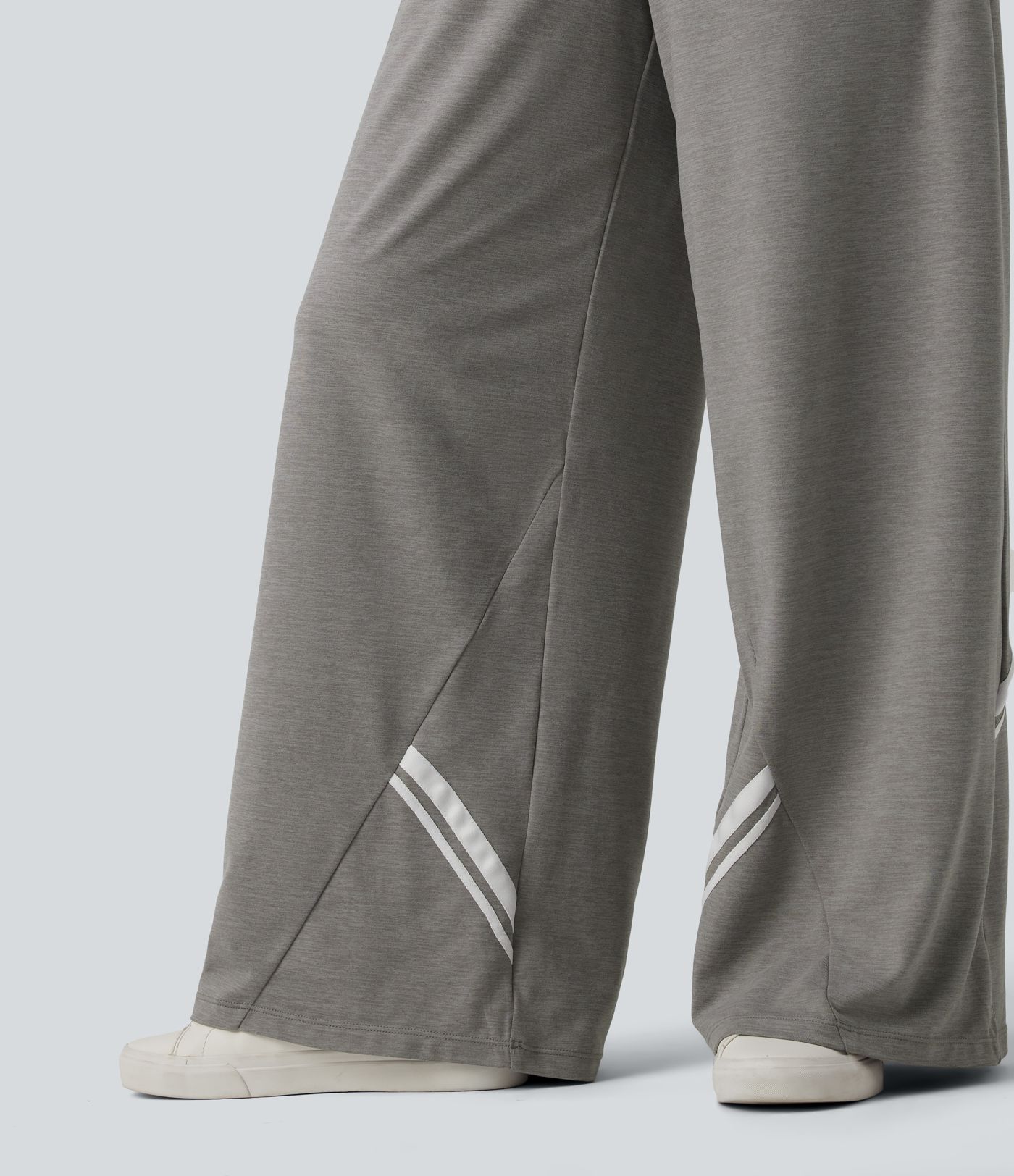 High Waisted Drawstring Wide Leg Color Block Casual Pants with Pockets