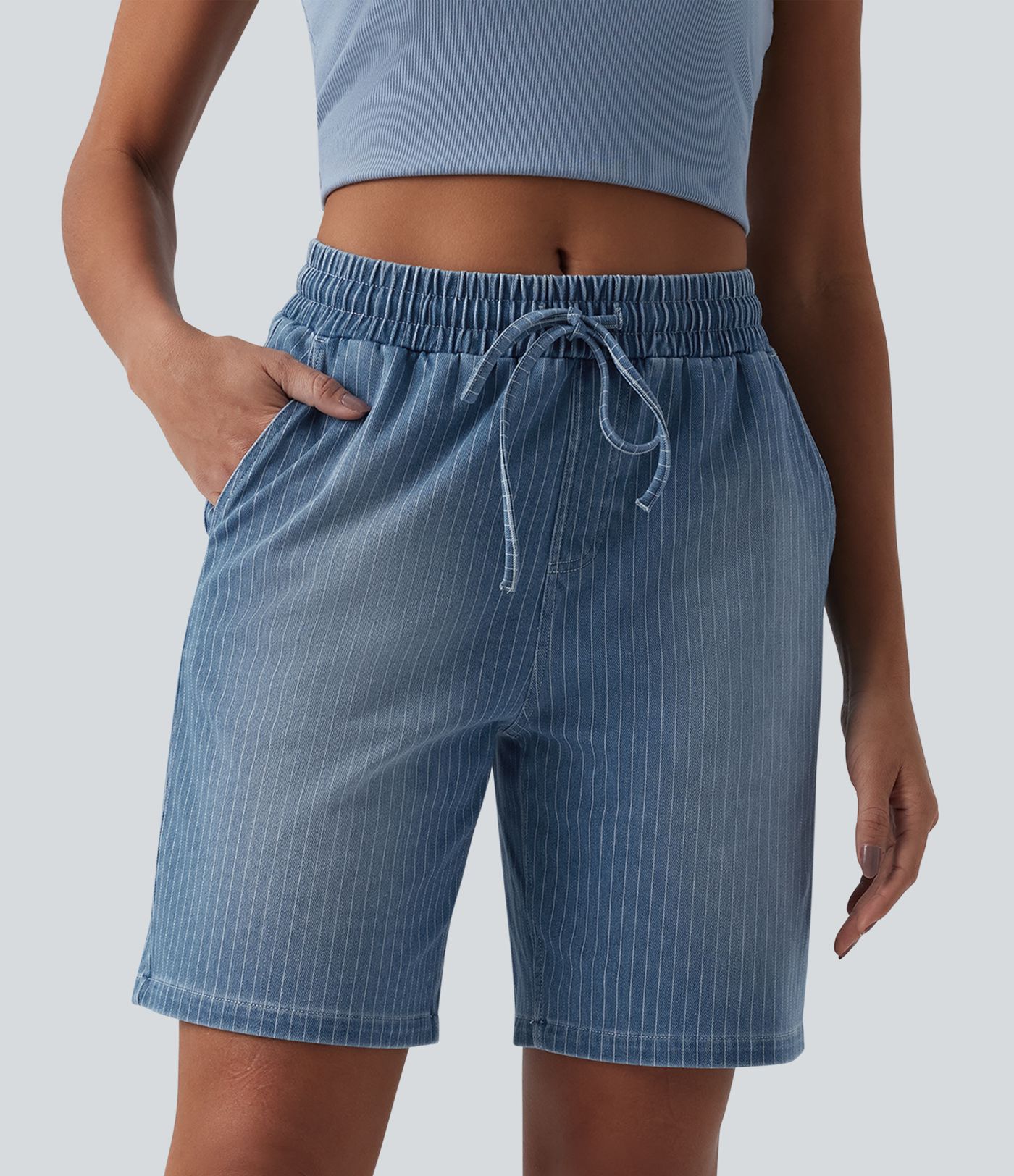 Halara Flex™ Short en denim taille mi-haute avec cordon de serrage et poches