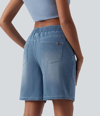 Halara Flex™ Short en denim taille mi-haute avec cordon de serrage et poches