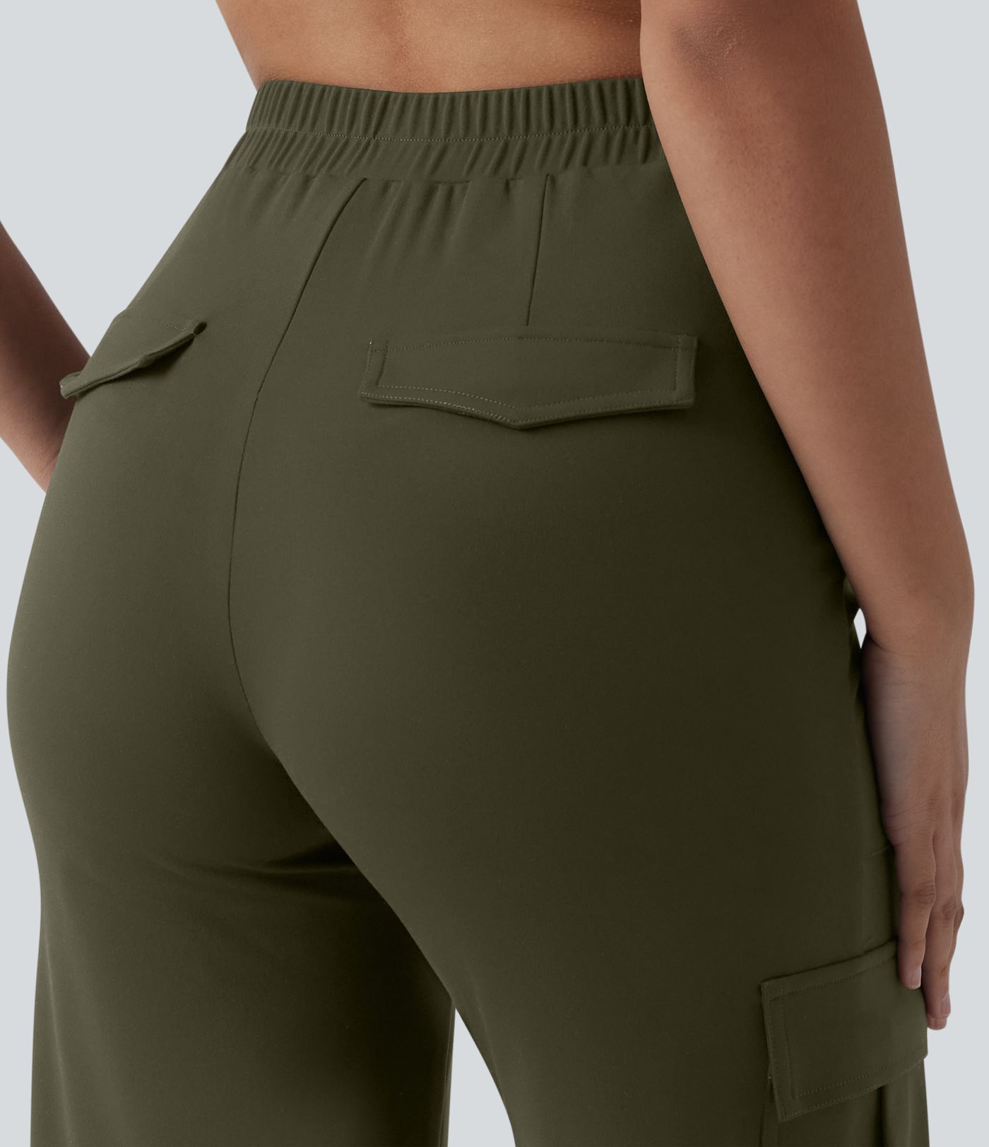 DayStretch V-Shaped High Waisted Wide Leg Casual Cargo Trousers with Pockets