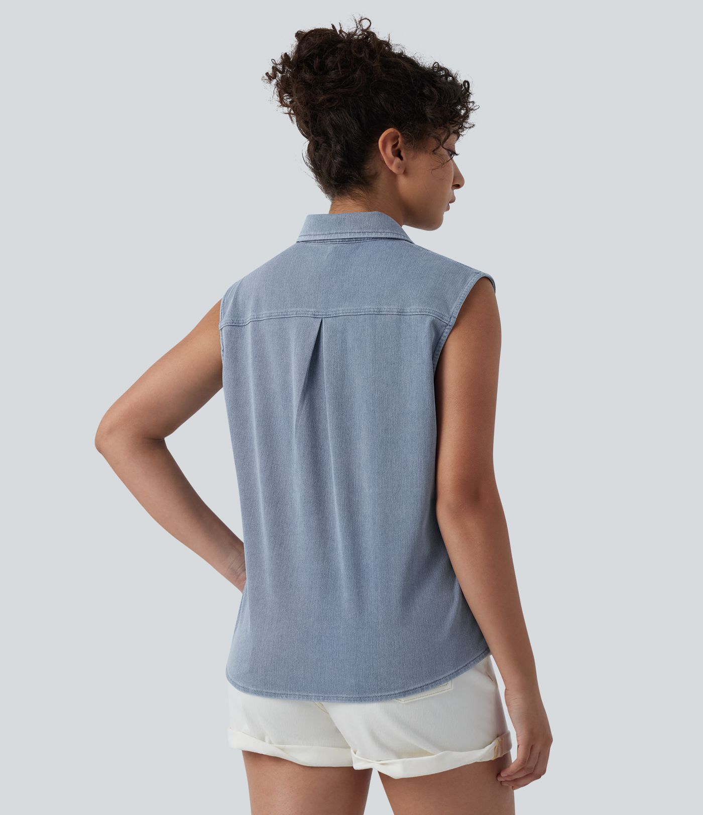 Halara Flex™ Sleeveless Denim Casual Shirt with Pocket
