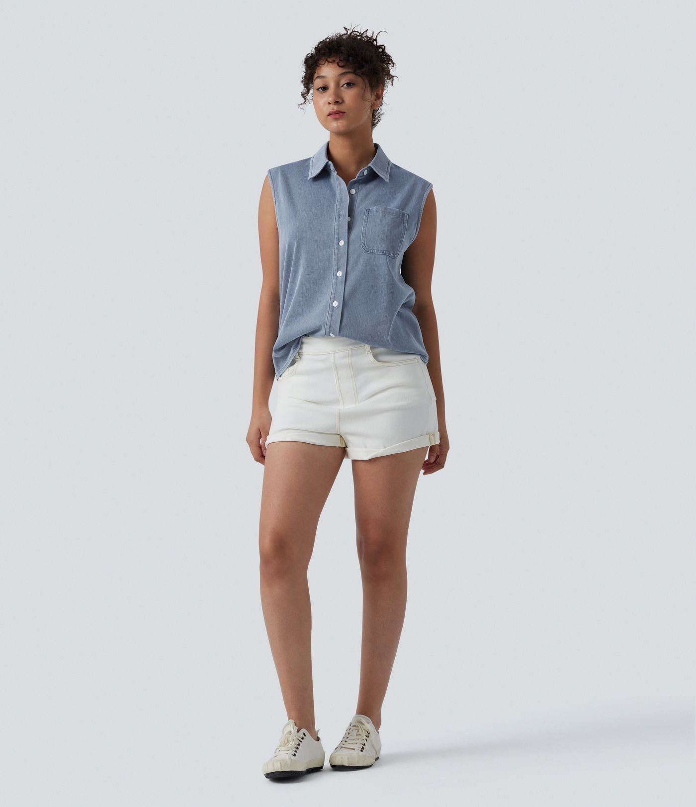 Halara Flex™ Sleeveless Denim Casual Shirt with Pocket