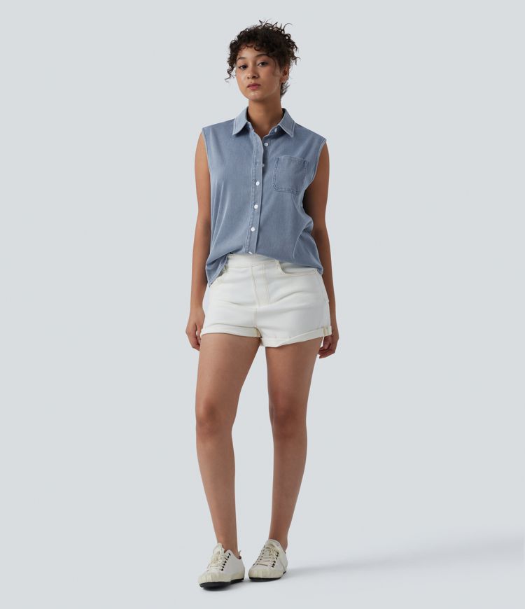 Halara Flex™ Sleeveless Denim Casual Shirt with Pocket