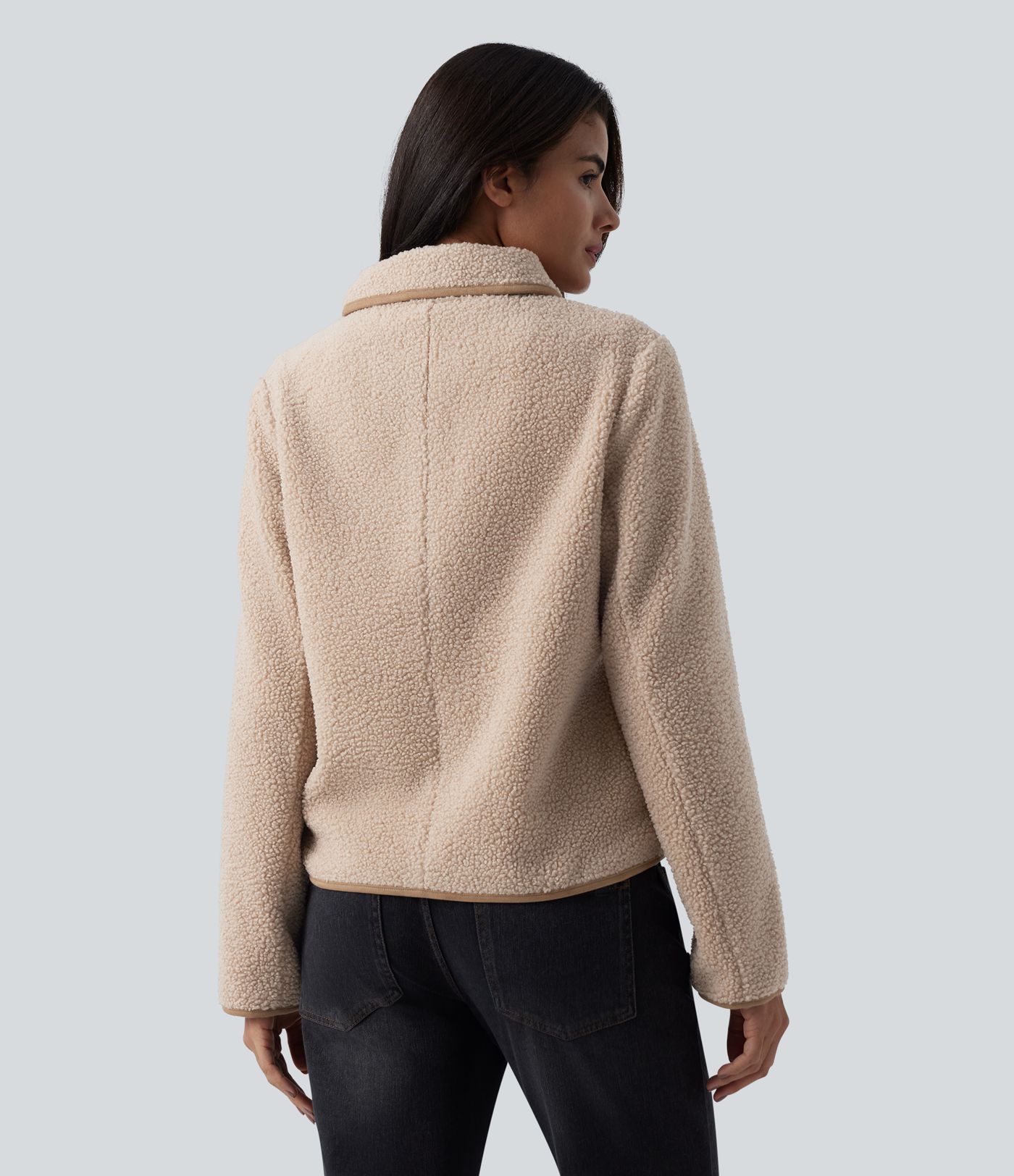 Collar Long Sleeve Casual Sherpa Jacket with Pockets