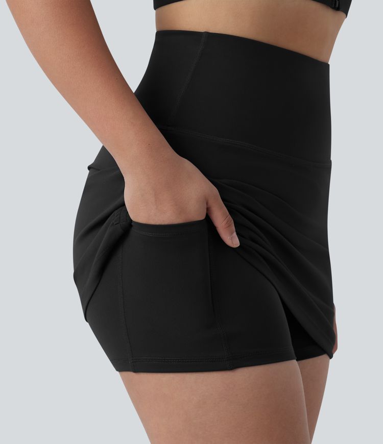 SoftlyZero™ High Waisted Tummy Control 2-in-1 Ruched Bodycon Mini Tennis Skirt with Pockets-UPF50+ SoftlyZero™ High Waisted Tummy Control 2-in-1 Ruched Bodycon Mini Tennis Skirt with Pockets-UPF50+