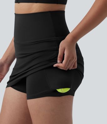 SoftlyZero™ High Waisted Tummy Control 2-in-1 Ruched Bodycon Mini Tennis Skirt with Pockets-UPF50+ SoftlyZero™ High Waisted Tummy Control 2-in-1 Ruched Bodycon Mini Tennis Skirt with Pockets-UPF50+