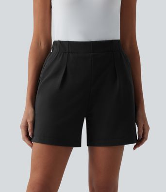 High Waisted Pleated Casual Baggy Sweat Shorts with Pockets