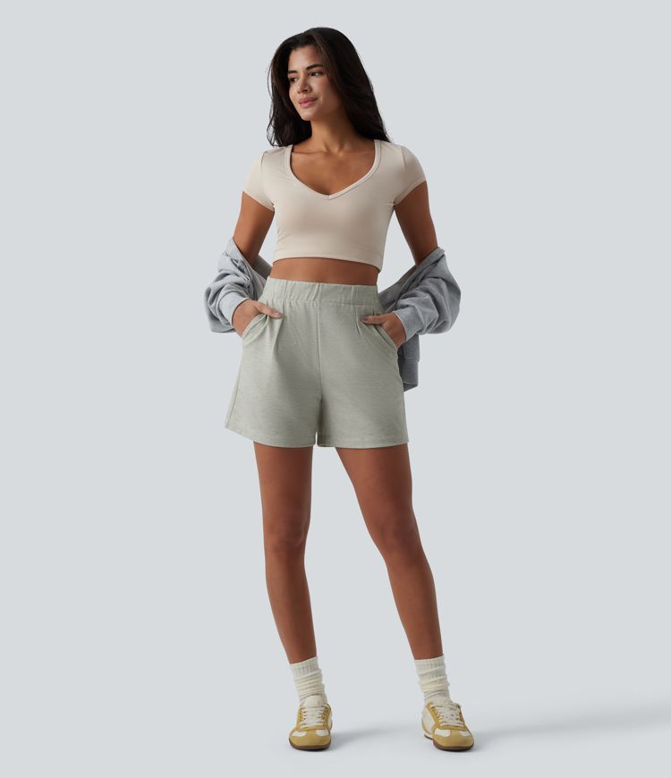 Lässige, plissierte Baggy-Shorts mit hohem Bund und Seitentaschen