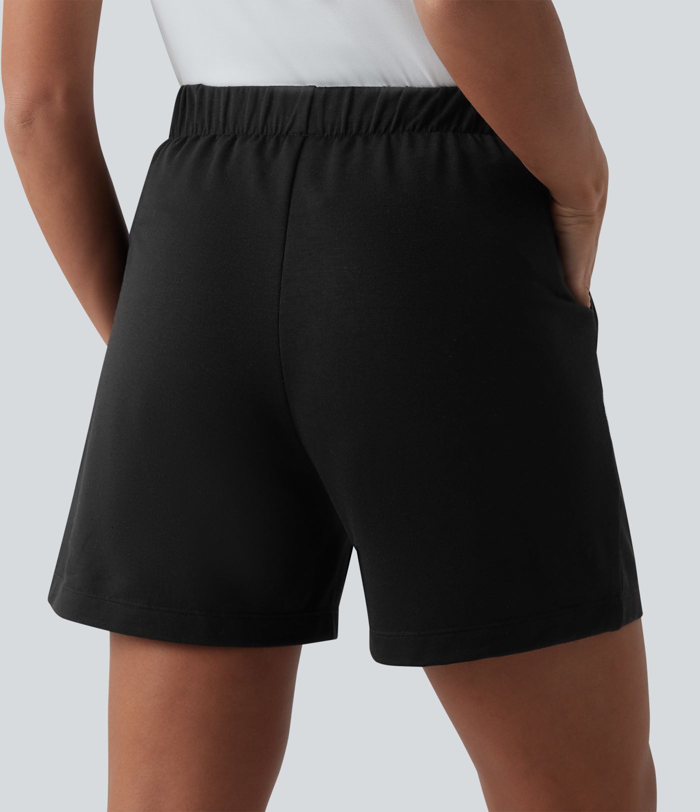 High Waisted Pleated Casual Baggy Sweat Shorts with Pockets