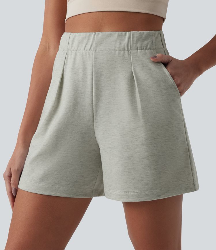Lässige, plissierte Baggy-Shorts mit hohem Bund und Seitentaschen