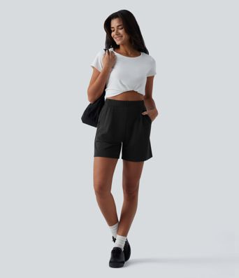 High Waisted Pleated Casual Baggy Sweat Shorts with Pockets