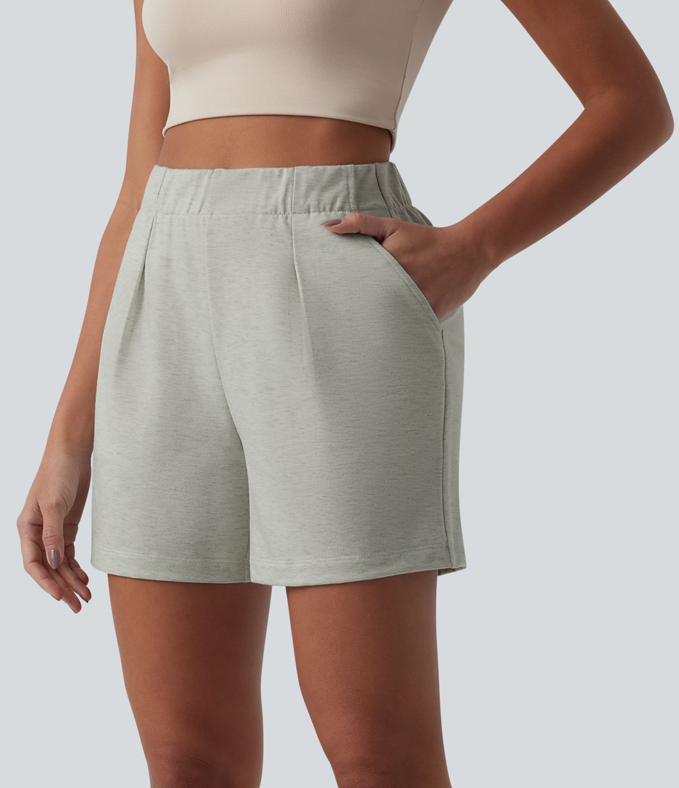 Lässige, plissierte Baggy-Shorts mit hohem Bund und Seitentaschen