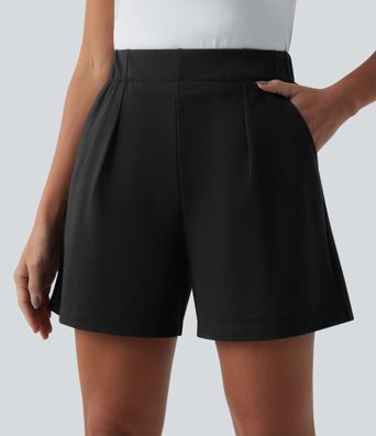 High Waisted Pleated Casual Baggy Sweat Shorts with Pockets