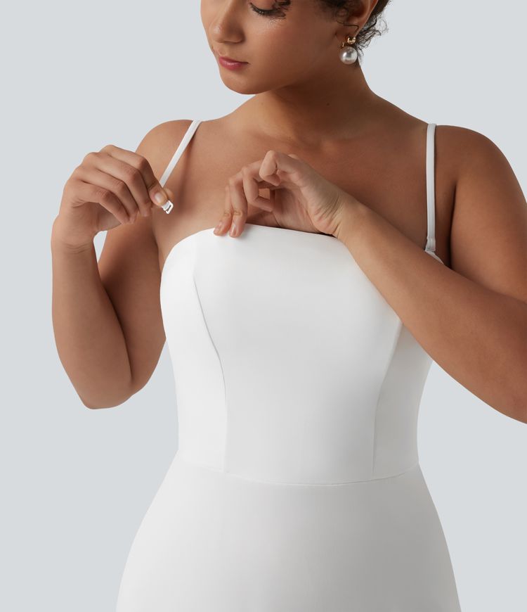 Non-Removable Pad Contrast Mesh Ruffle Hem Flowy Maxi Slip Dress