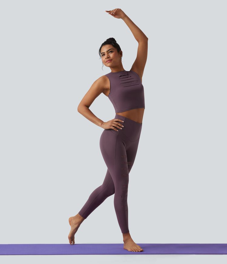 SoftlyZero™ - Geripptes Yoga-Tanktop mit Rundhalsausschnitt und Kontrastspitze - UPF50+