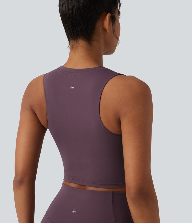 SoftlyZero™ - Geripptes Yoga-Tanktop mit Rundhalsausschnitt und Kontrastspitze - UPF50+