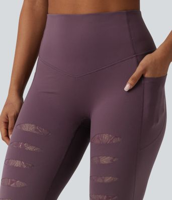 Softlyzero™ High Waisted Contrast Lace Workout Leggings with Pockets-UPF50+