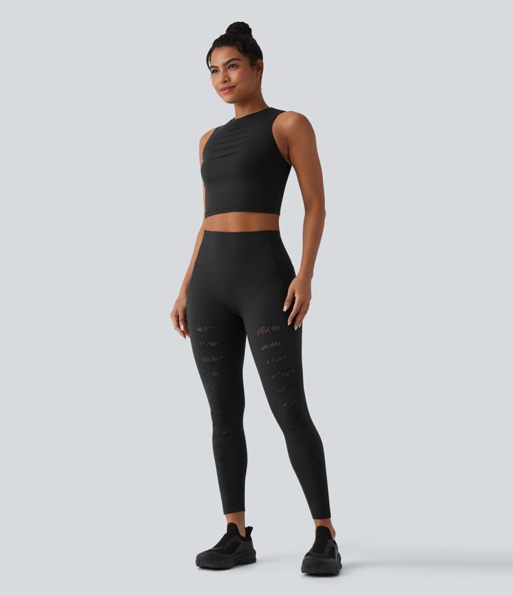 Softlyzero™ High Waisted Contrast Lace Workout Leggings with Pockets-UPF50+