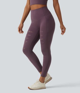 Softlyzero™ High Waisted Contrast Lace Workout Leggings with Pockets-UPF50+