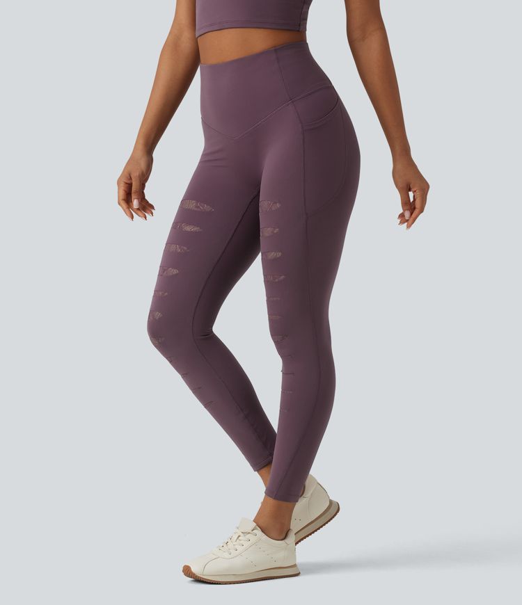 Softlyzero™ High Waisted Contrast Lace Workout Leggings with Pockets-UPF50+