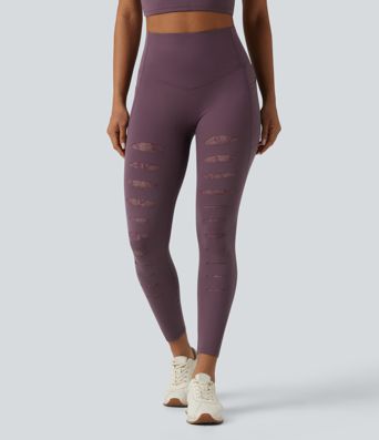Softlyzero™ High Waisted Contrast Lace Workout Leggings with Pockets-UPF50+