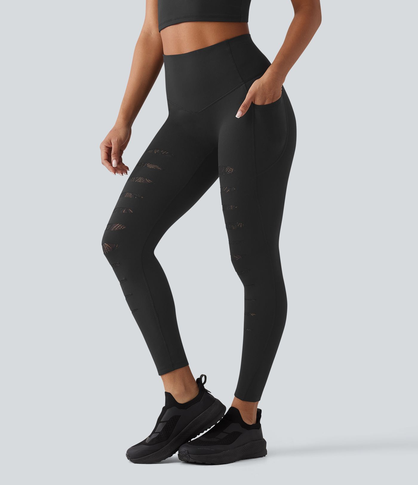 Softlyzero™ High Waisted Contrast Lace Workout Leggings with Pockets-UPF50+