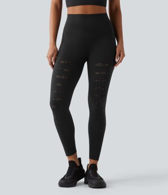 Softlyzero™ High Waisted Contrast Lace Workout Leggings with Pockets-UPF50+