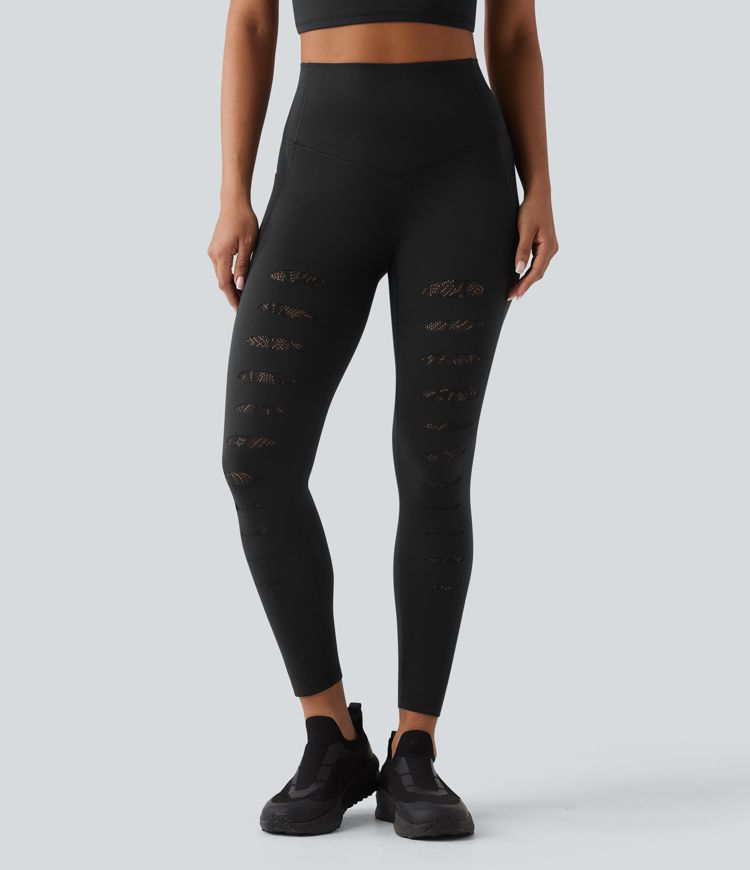 Softlyzero™ High Waisted Contrast Lace Workout Leggings with Pockets-UPF50+