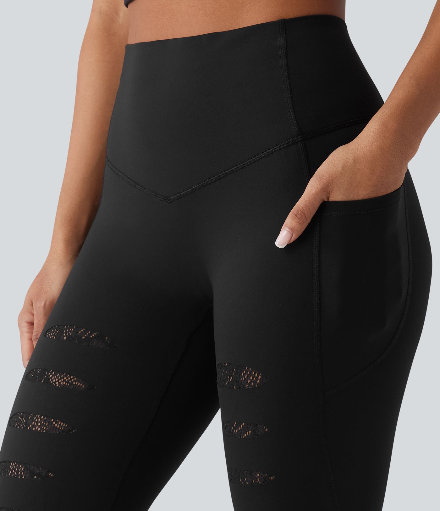 Softlyzero™ High Waisted Contrast Lace Workout Leggings with Pockets-UPF50+