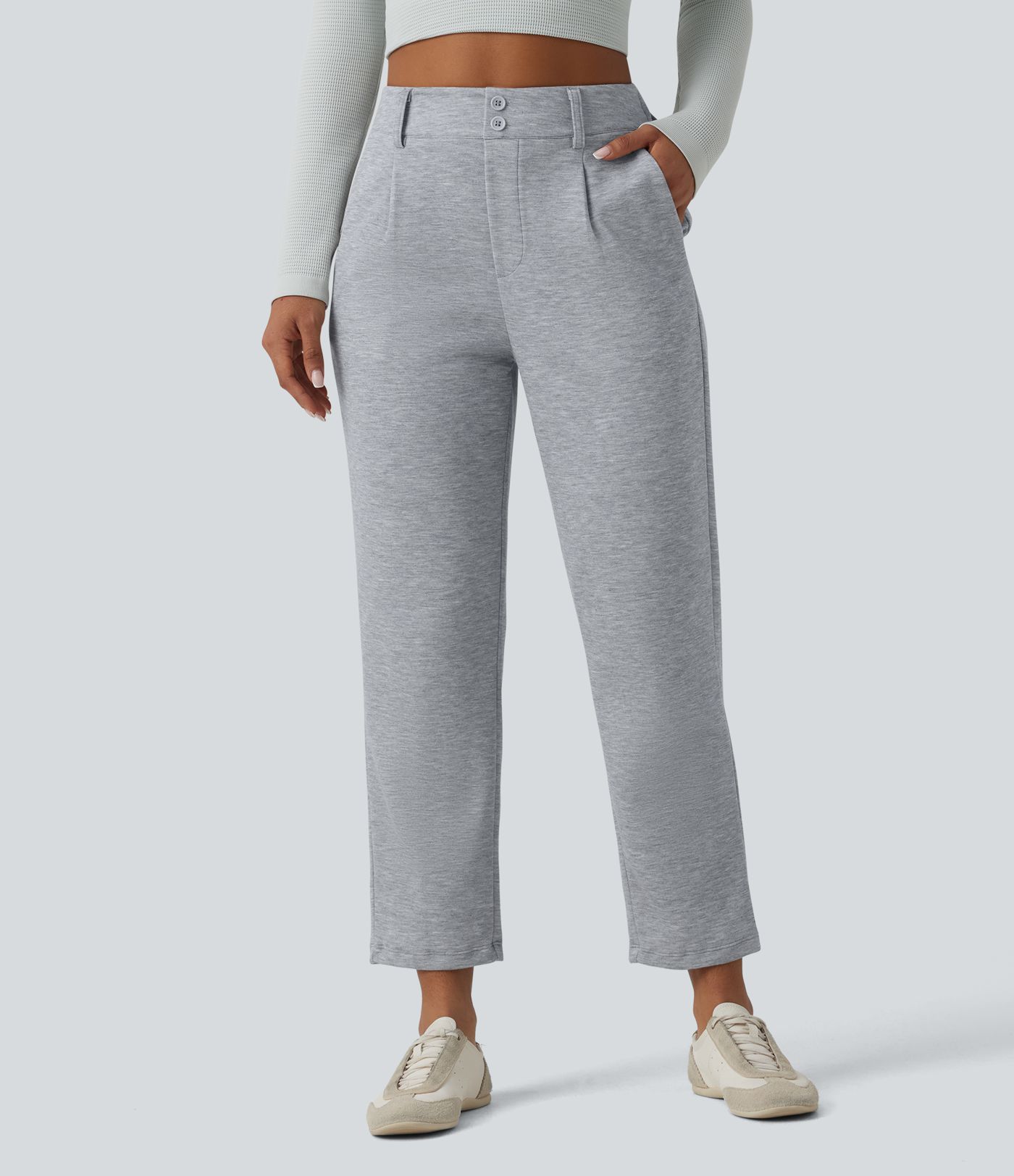 SpacerTek™ High Waisted Casual Tapered Trousers with Pockets