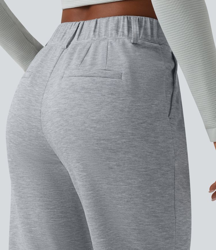 SpacerTek™ High Waisted Casual Tapered Trousers with Pockets