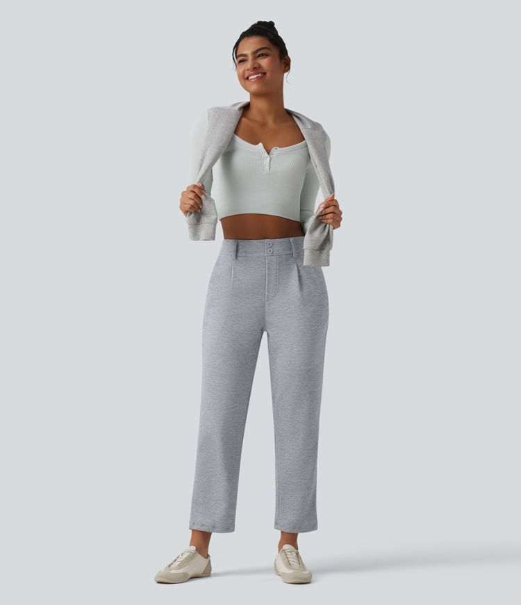 SpacerTek™ High Waisted Casual Tapered Trousers with Pockets