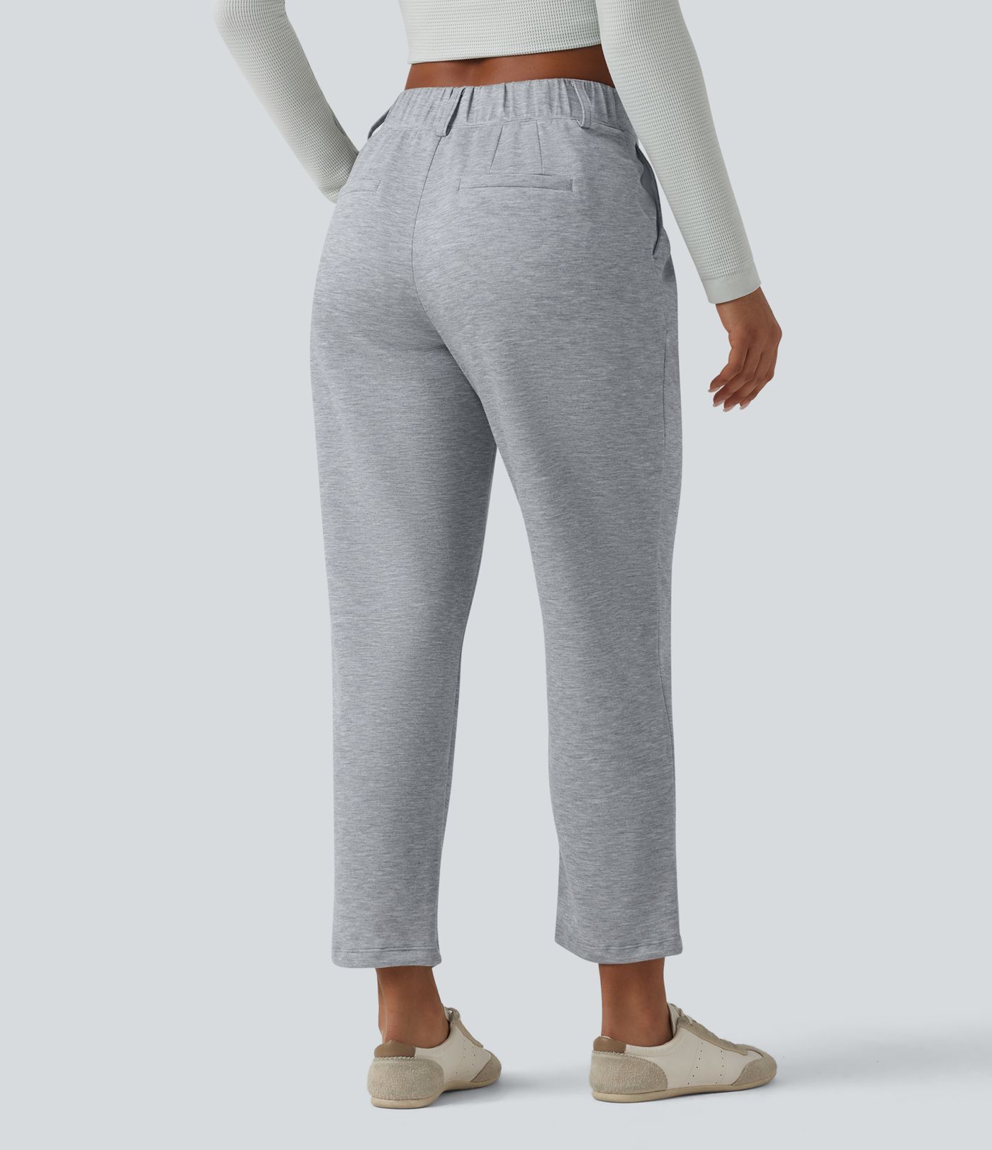 SpacerTek™ High Waisted Casual Tapered Trousers with Pockets