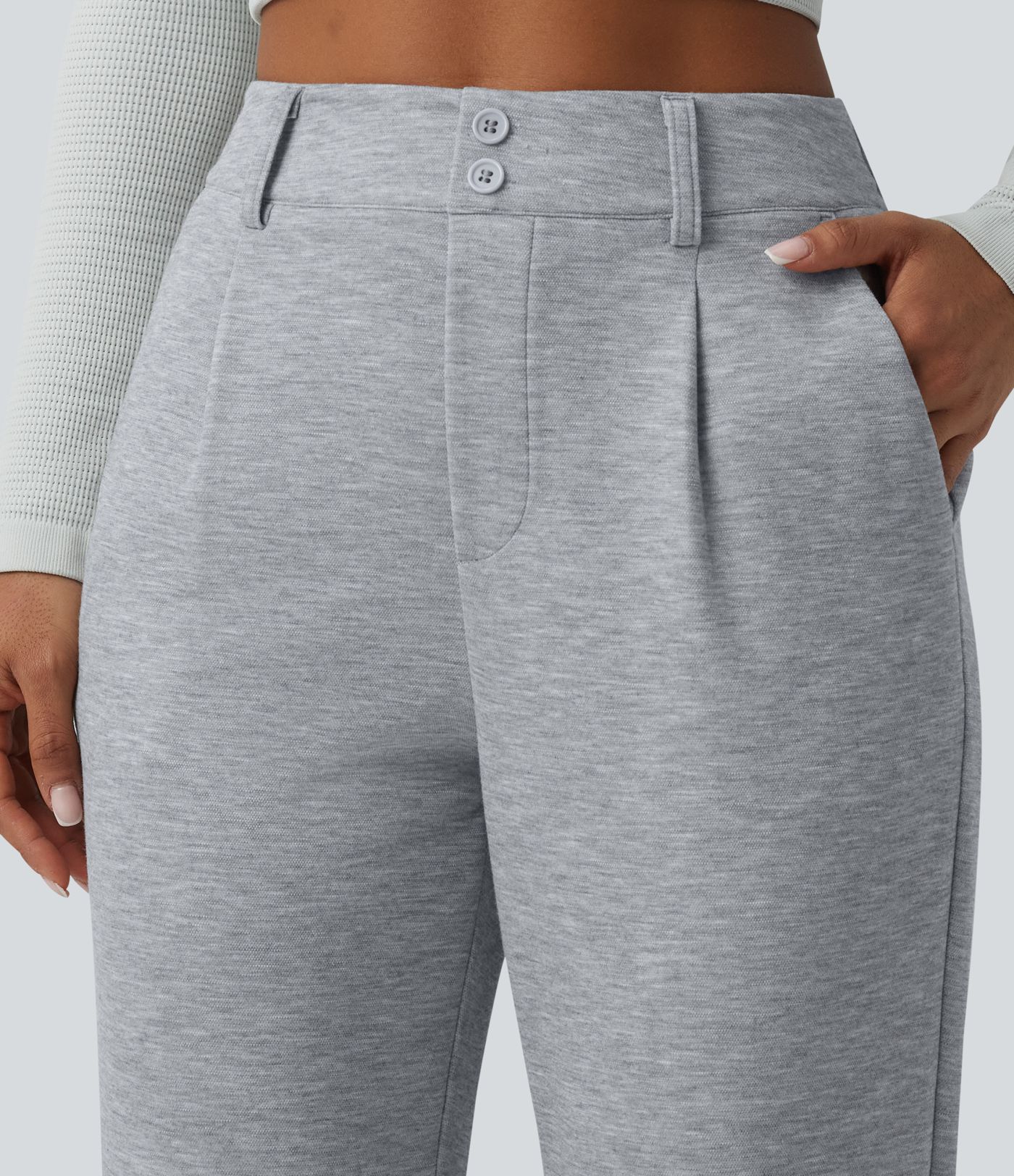 SpacerTek™ High Waisted Casual Tapered Trousers with Pockets