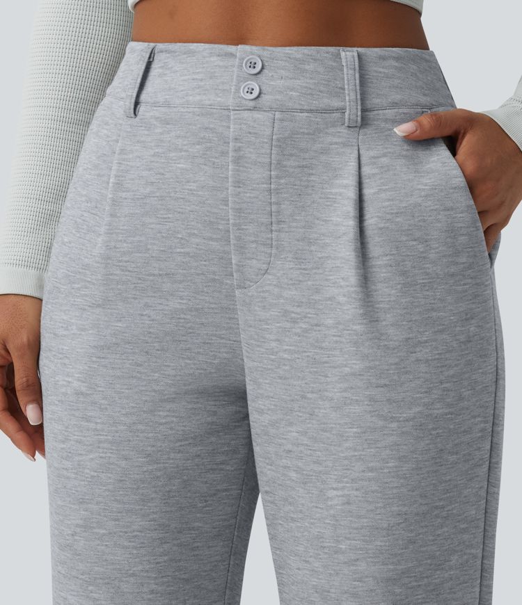 SpacerTek™ High Waisted Casual Tapered Trousers with Pockets