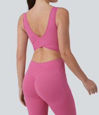 Halara UltraSculpt™ Crisscross Backless Tummy Control Butt Lifting Scrunch Non-Removable Pad Workout Flare Jumpsuit with Pockets-Easy Peezy