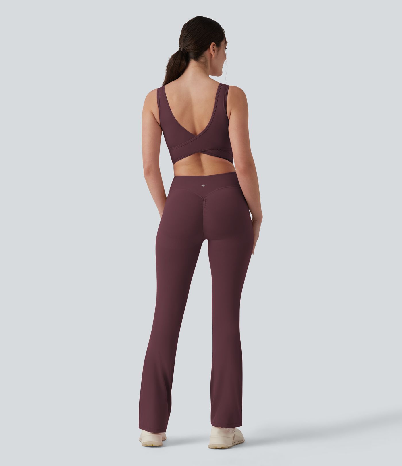 Halara UltraSculpt™ Crisscross Backless Tummy Control Butt Lifting Scrunch Non-Removable Pad Workout Flare Jumpsuit with Pockets-Easy Peezy